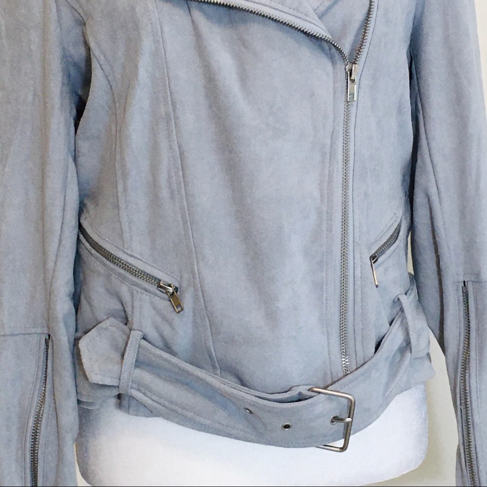 Lysse Womens Cory Faux Suede Moto Jacket Light Blue Asymmetric Zip size Medium - Picture 7 of 15